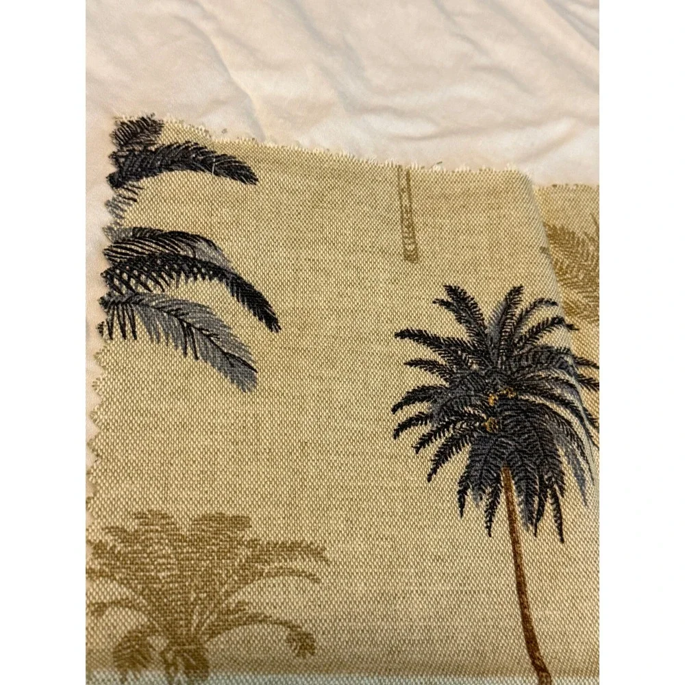 Lot of 3 Linen Fabric w/ Tropical‎ Island Palm Trees blue red 25